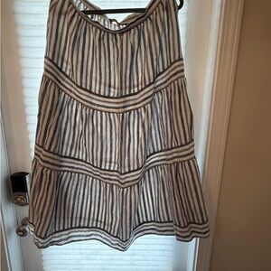 Lauren Ralph Lauren Navy and White Striped Tiered Midi Skirt